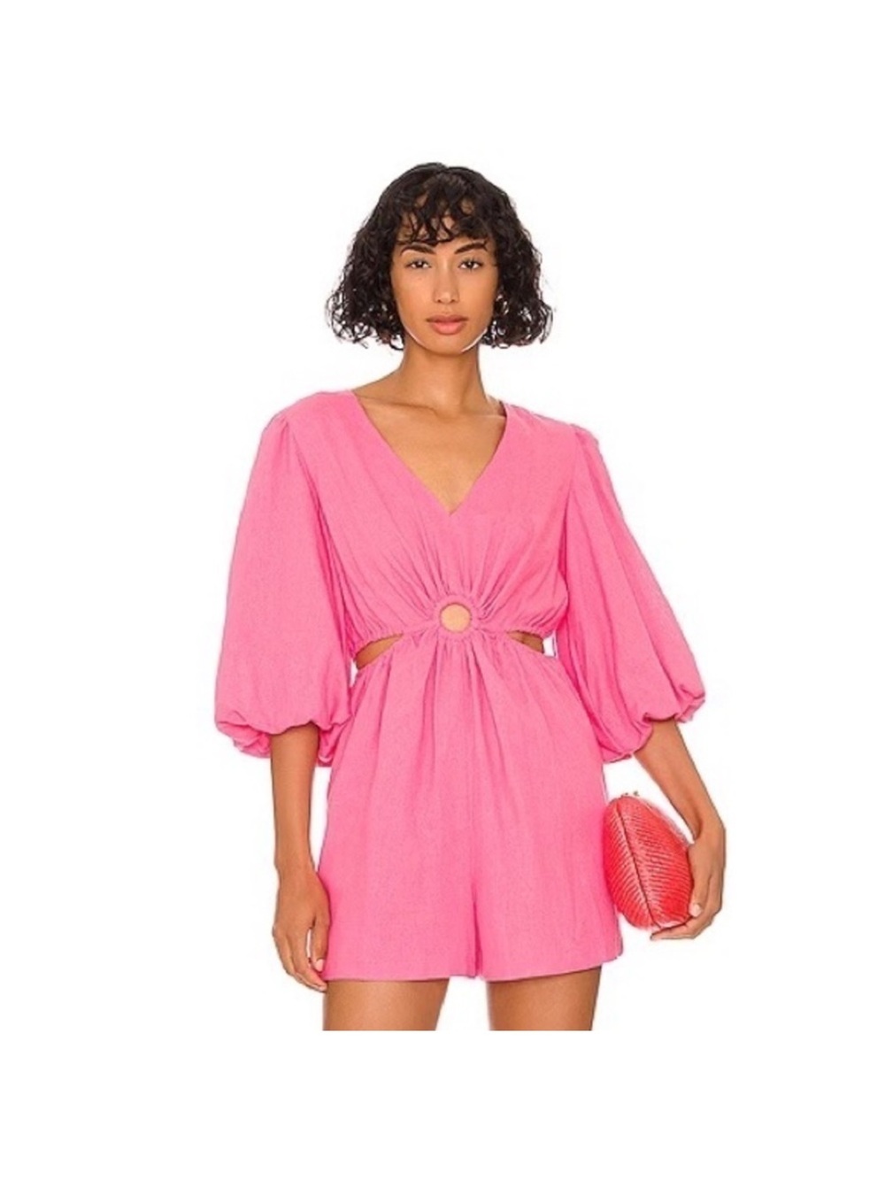1 state Hot Pink V-Neck Cutout Romper